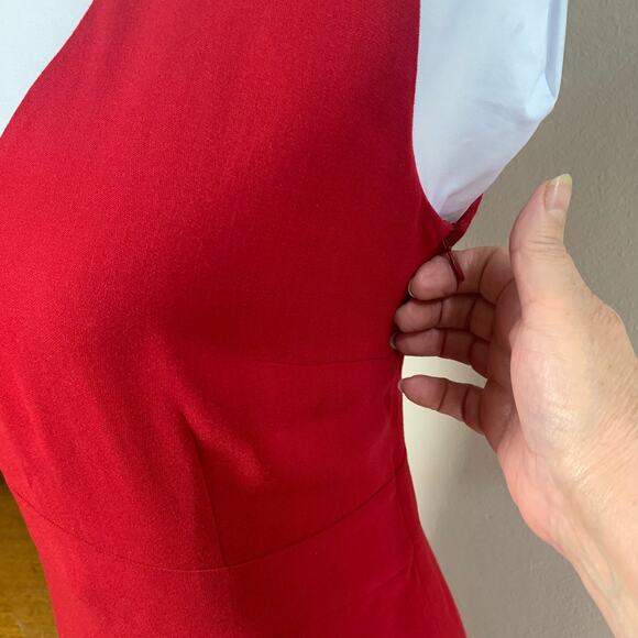 Ann Taylor LOFT Size 6 Wool Midi Dress Red V-Neck Sleeveless Holiday - Picture 7 of 8